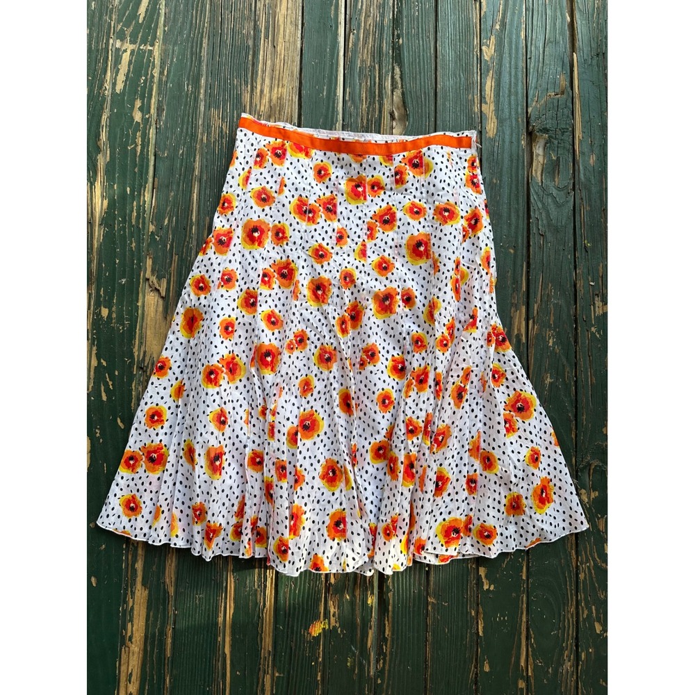 Focus 2000 Womens Poppy Floral Polka Dot Tiered Cotton Skirt Orange White 12